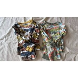 Carters Boy 2T Pajama Set Lot 2 Cars&Dinosaurs Print Long Sleeve Cotton Sleepwea